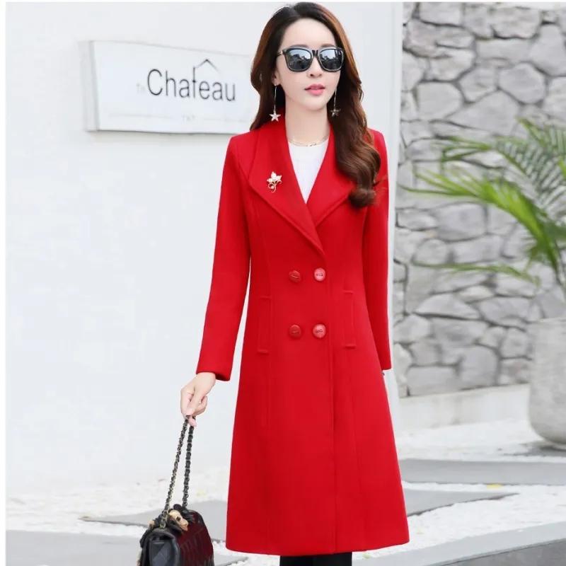 Women's Autumn and Winter Lined Thickened Tweed Coat Long Windproof Warm Coat