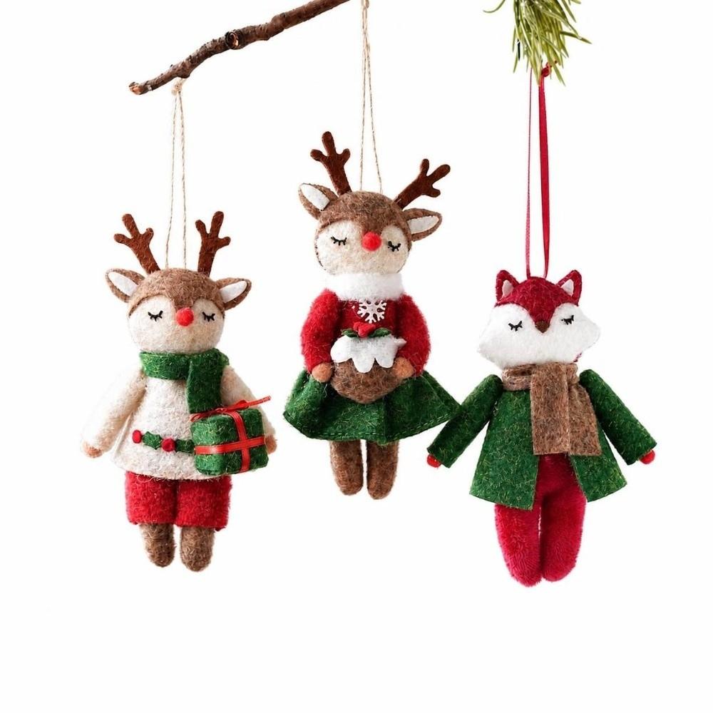 Elk Fox Tree Hanger Hanging Rope Xmas Decoration Cute Doll Pendant Party Layout