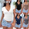 Женские модные повседневные блузки и рубашки DICFY с V-образным вырезом и коротким рукавом