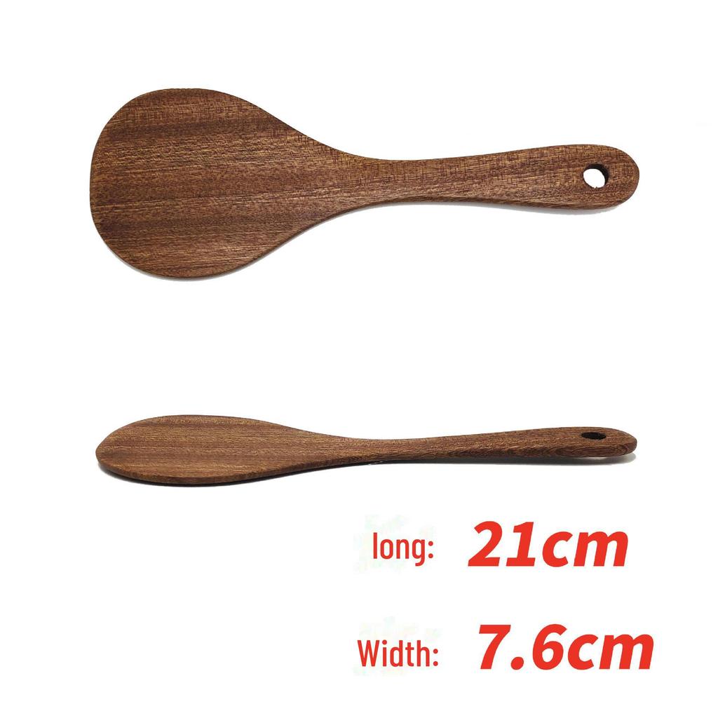 Ebony Wooden Spoon Set - Personalized Long Handle Soup Spoon & Non-Stick Pan Spatula
