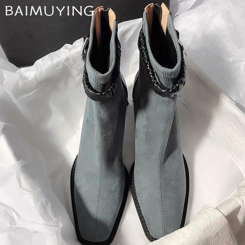 Женские зимние ботильоны на высоком каблуке, замшевые туфли с острым носком, массивные дизайнерские ботинки челси, тренд 2024 года, зимние готические ботинки Botas De Mujer
