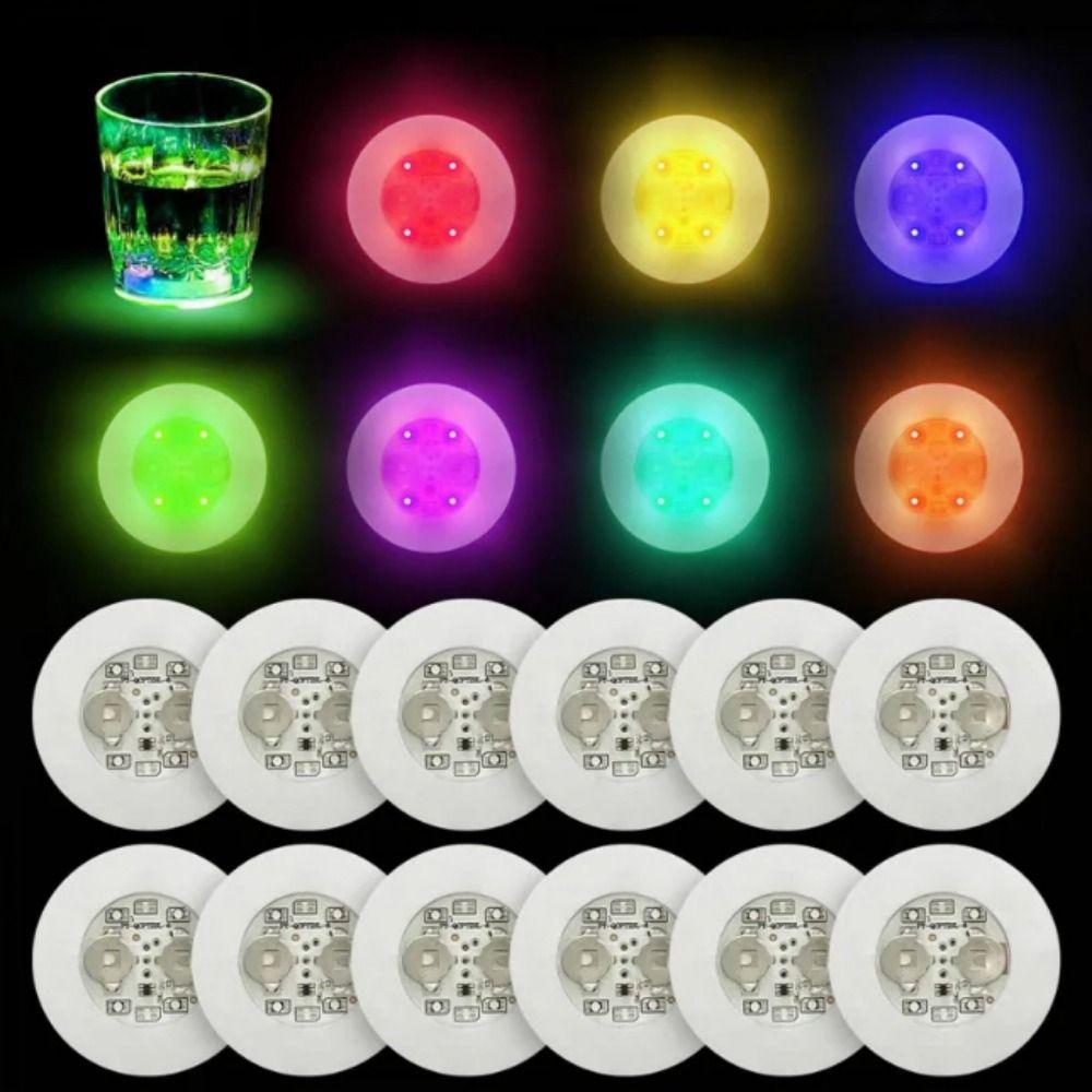 10Pcs LED Luminous Coaster Round Luminous Cup Sticker Bar Accessory Glowing Wine Cup Mat  Pub