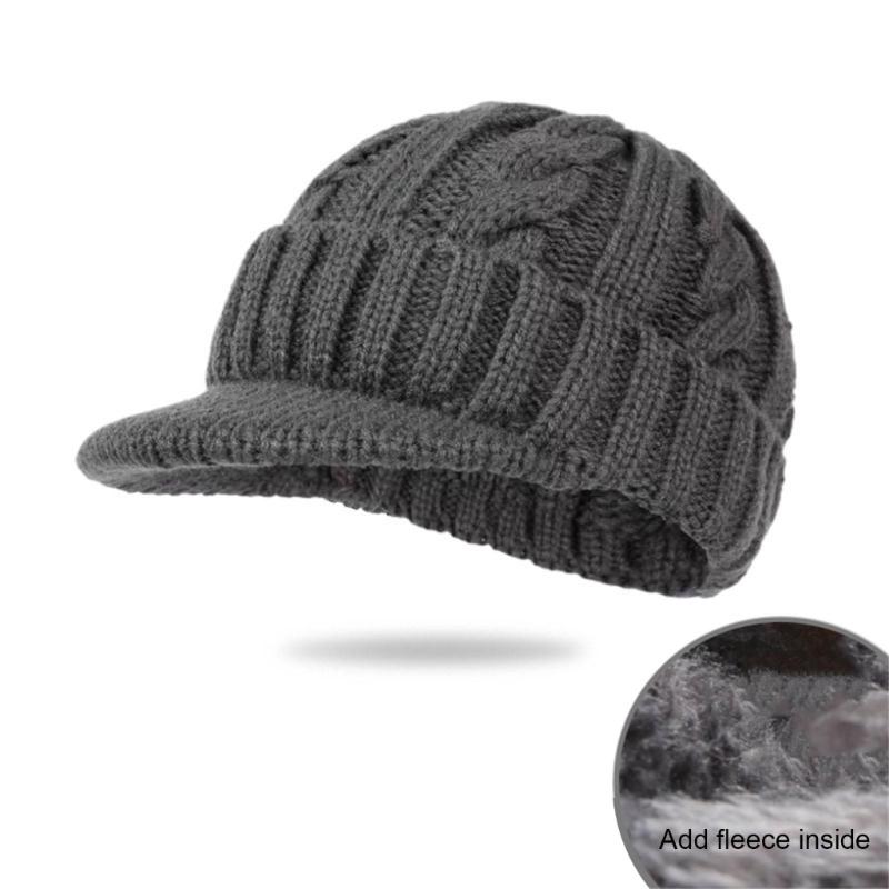 Mens Cable Knit Beanies Winter Hat Thickened Thermal Lined Ear Flap Cap For Cold Weather Outdoor Activity