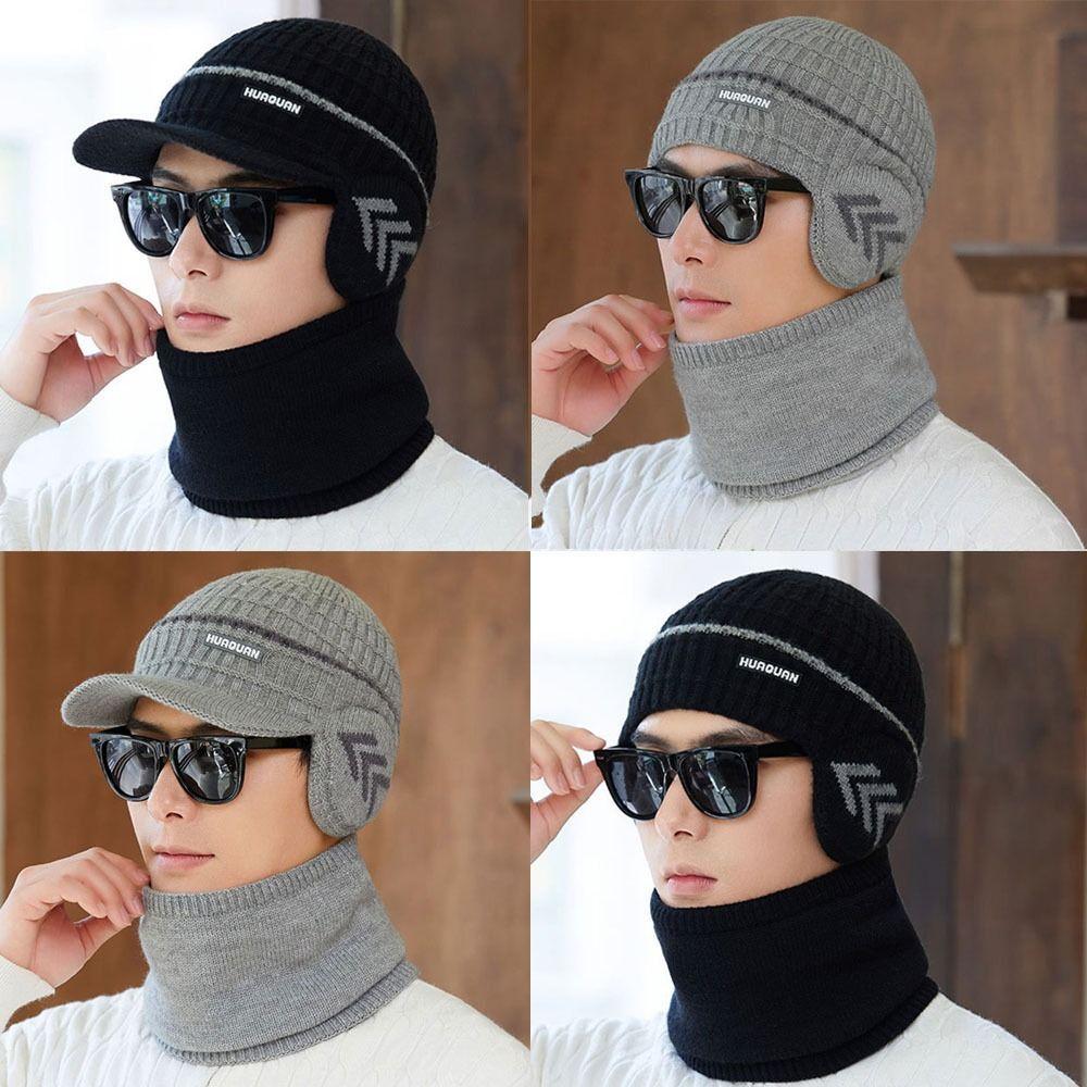 Thickened Velvet Men Beanie Hat Soft Beanies Knitted Hat Outdoor Cap and Scarf Set Boys Girls
