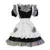 Горничная Готическая Лолита Клетка Плюс 2XL [FULINE] Костюм, Косплей, Кросс-дрессинг, Милый, Платье, Черный, Размер,