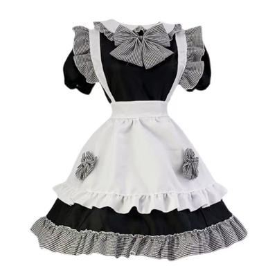 Горничная Готическая Лолита Клетка Плюс 2XL [FULINE] Костюм, Косплей, Кросс-дрессинг, Милый, Платье, Черный, Размер,