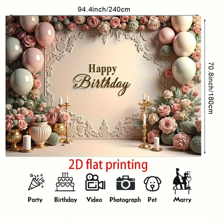 2D flat design, 1 birthday celebration banner with elegant floral design for party decoration, suitable for photo booths