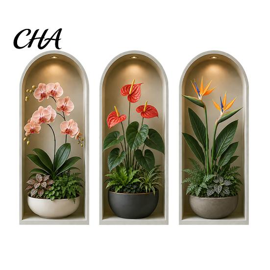 Minimalist Wall Stickers for Hallway 3Pcs Arched Flower Stickers, Boho Style Floral Plant Decals, Self Adhesive PVC Peel And Stick Wallpaper