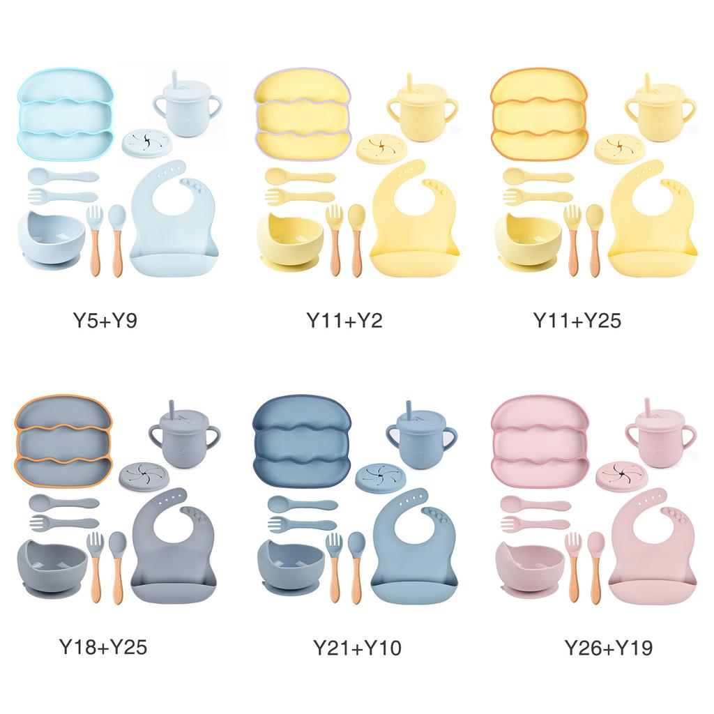 9Pcs/Set Baby Feeding Silicone Squirrel Baby Food Supplement Bowl Baby Fork Spoon Dinner Plate Children's Toys
