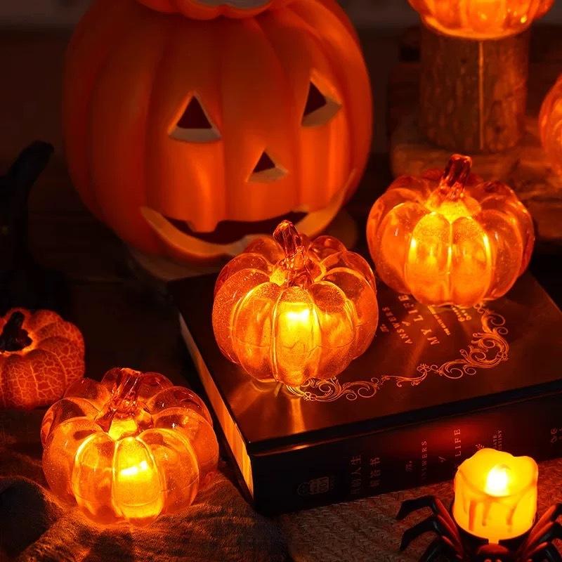 1-10PCS LED Glowing Pumpkin Halloween Decorations Tabletop Ornaments Spooky Props for Haunted House Party Home Desktop Display