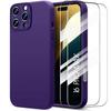 Case + 2 Tempered Glasses for iPhone 16 Pro Max, Liquid Silicone Protection Matte Effect Dark Purple