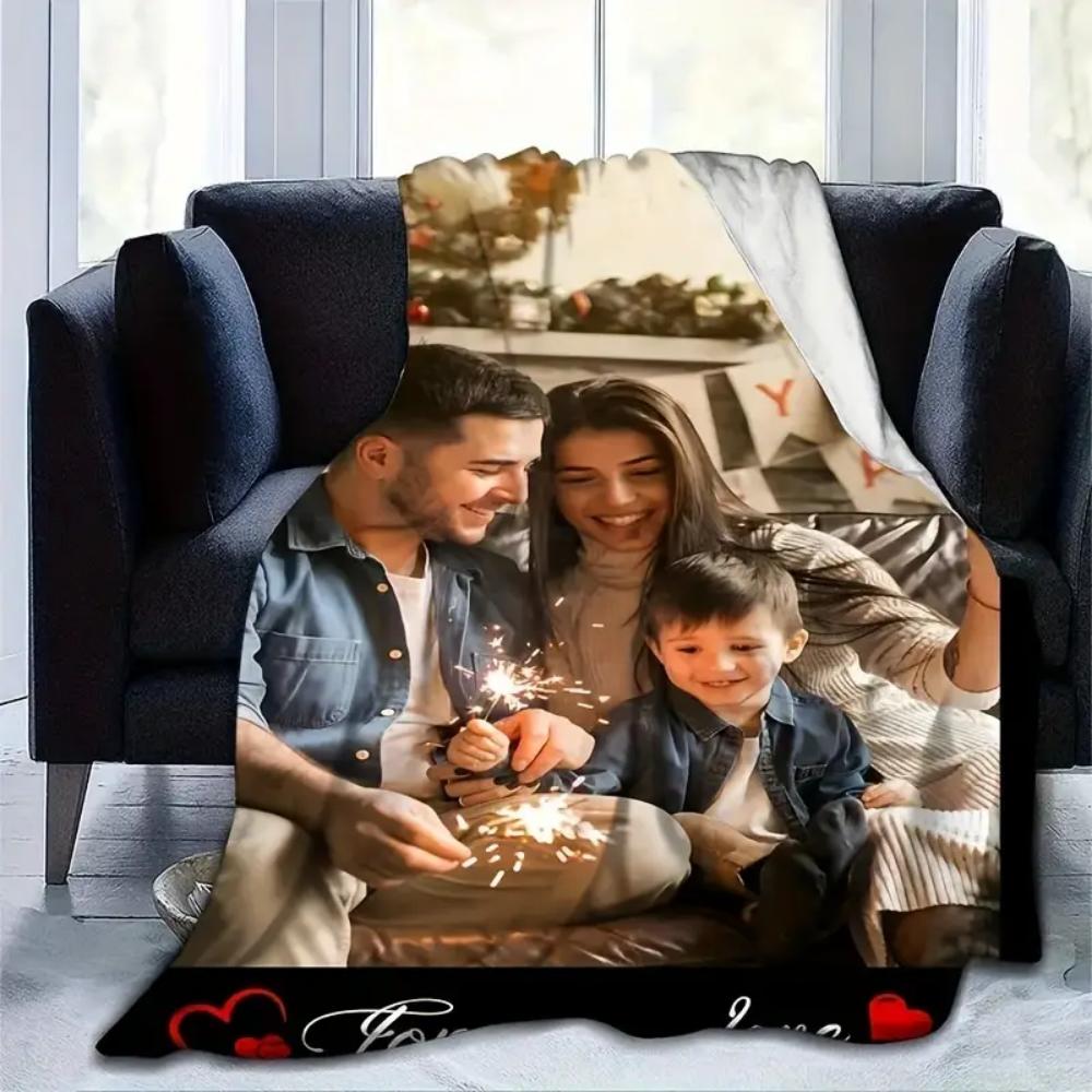 1pc Custom Photo Flannel Blanket HD Personalized Throw for Family Parents Halloween Christmas Birthdays More Soft Warm
