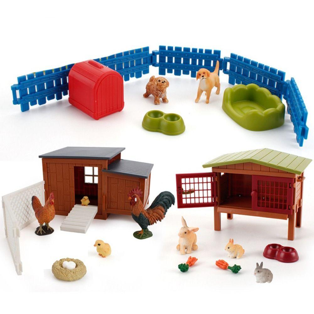 Chicken Rabbit Farm Henhouse Model Puppy Figurine Ranch Model Toy Children's Toy