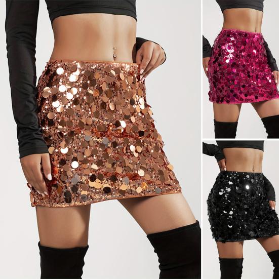 Women Mini Skirt High Waist Sparkling Sequin A-Line Short Skirt Hip Wrapped