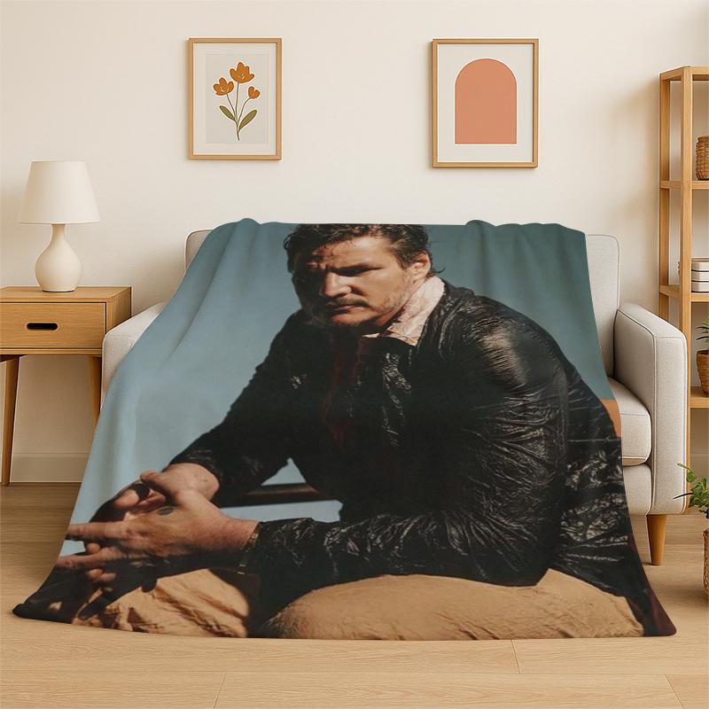 Fashion Pedro Pascal Star Flannel Blanket Soft Warm Throw Blanket for Bedroom Living Room Bed Travel Camping Picnic Gift Kids