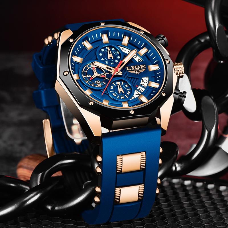 Reloj LIGE Fashion Mens Watches Top Brand Luxury Silicone Sport Watch Men Quartz Date Clock Waterproof Wristwatch Chronograph