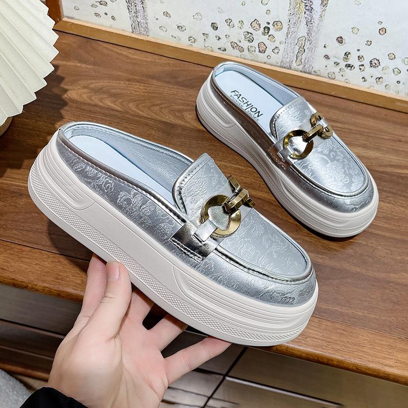 Baotou half shappers женские новые туфли на толстой подошве без каблука с полуподдержкой летом 2025 года носят ленивые туфли с одной педалью