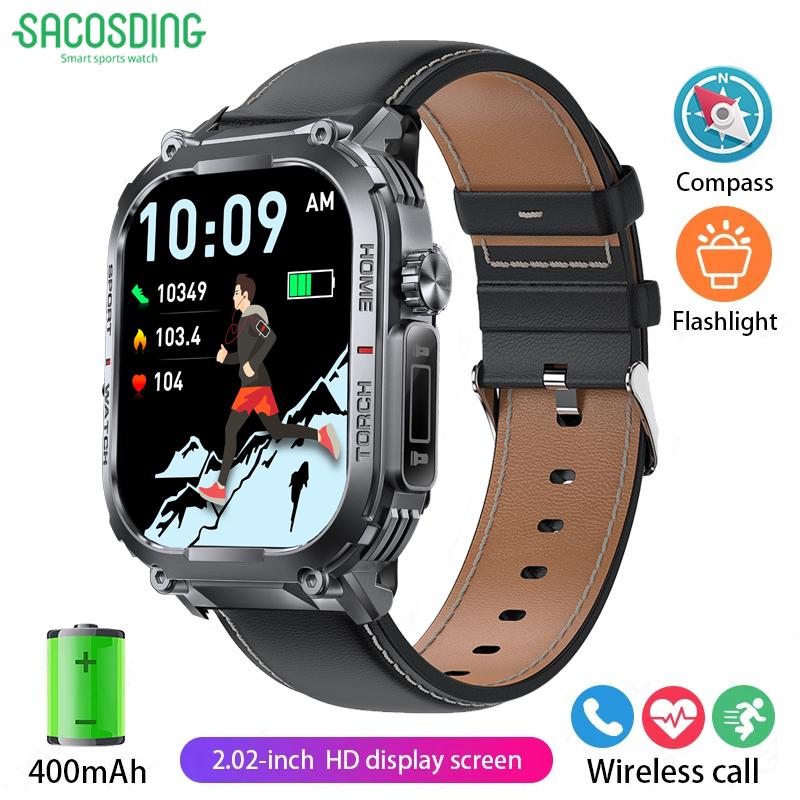 SACOSDING Compass Smart Watch Men 3ATM Waterproof 2.02" With Compass LED Flashlight Outdoor Sports Fitness Tracking Heart RateSmartwatch