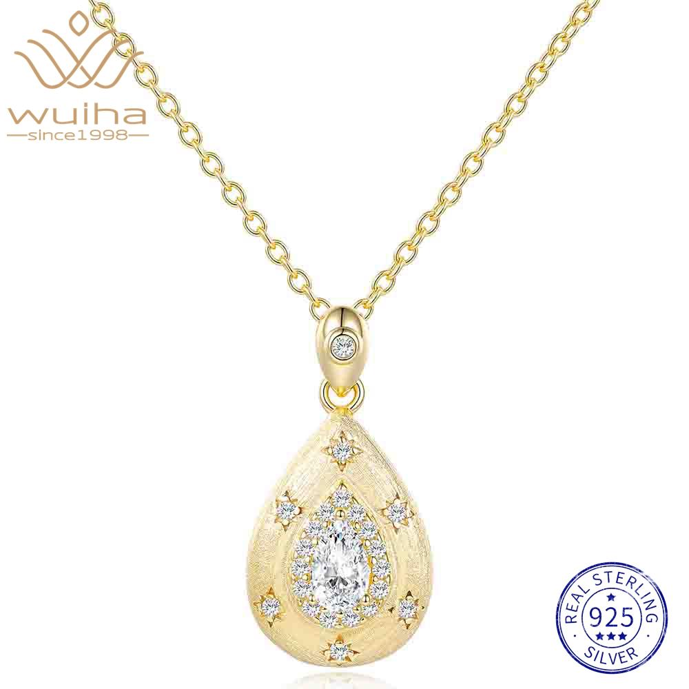 WUIHA Vintage 925 Sterling Silver Pear Cut D Color Real GRA Moissanite Diamond Pendant Necklace Wedding Engagement Fine Jewelry