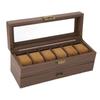 Watch Holder Vintage Grain PU Leather Double Layers 6 Slot Watch Holder Organizer