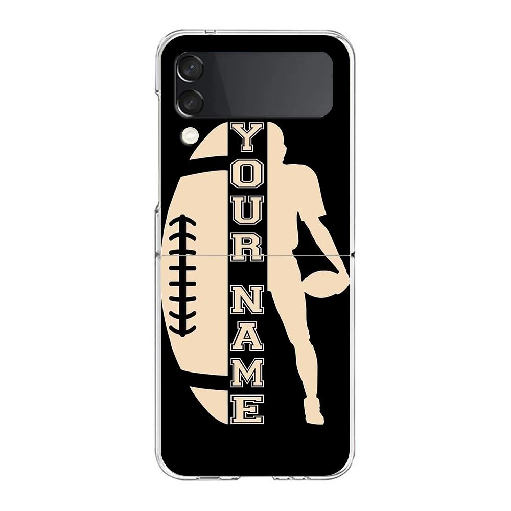 Phone Case For Samsung Galaxy Z Flip 3 4 5 Hard Folding Clear PC Bumper Rugby Ball For Samsung Z Flip 6 Cover