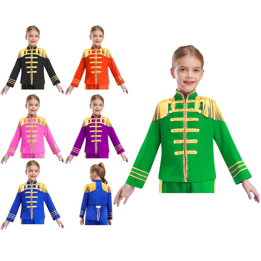 Children's 60s Rock Band Costume - British Star Style Gold Lace Top with Long Sleeves for Music Cosplay