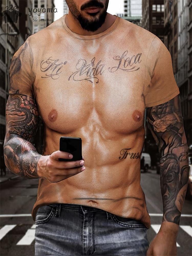 Men Fake Muscle 3D Print Quick Dry Breathable Casual T-shirt