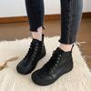 Women Pu Leather Ankle Boots  New Lace-Up Platform Shoes Ladies Wide Fit Short Boots Woman Oxfors Sneakers Brown Booties