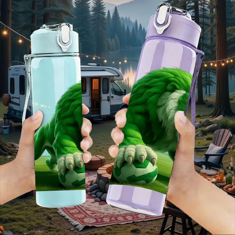 1PC Roaring Green Lion 750ml Color Plastic Sports Water Bottle Leakproof Flip Straw Lid Suitable for Sports Office Home Use