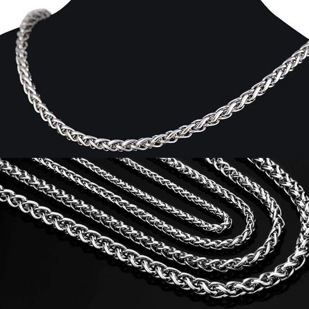Men Silver Color Cool Choker Metal Collar Stainless Steel Necklace Braided Wheat Chain Heavy Link