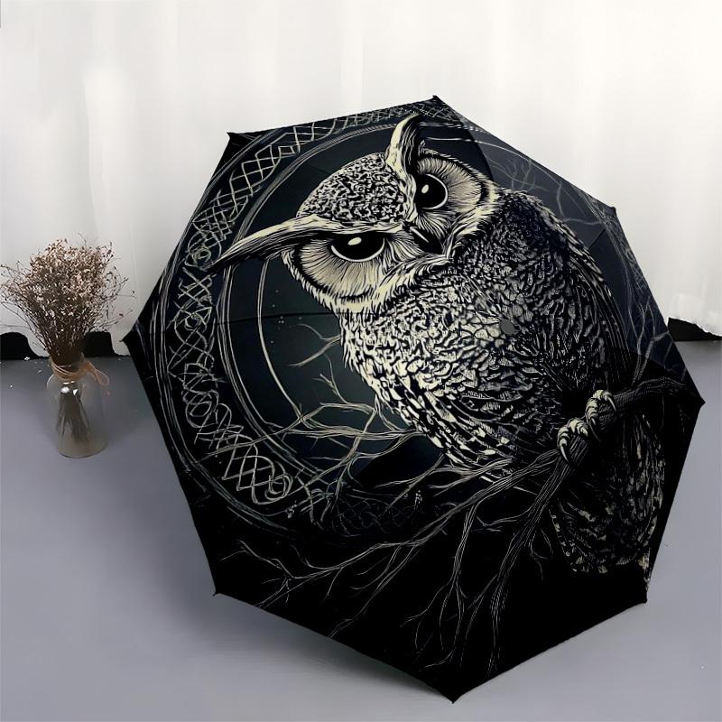 1pc Night Owl Umbrella with Plastic Handle,Suitable for All Seasons Home Travel Outdoor UmbrellaDD1477