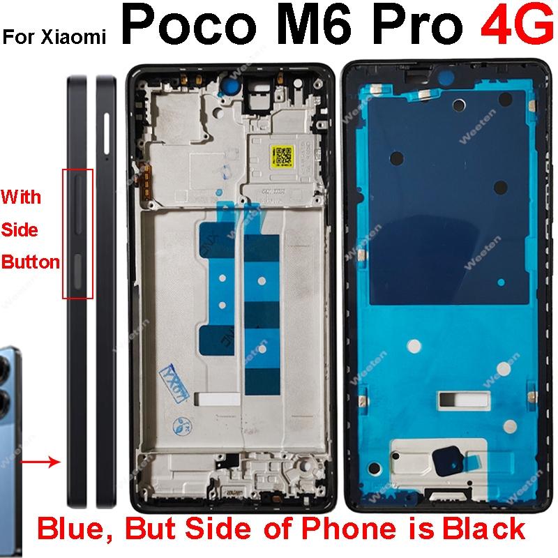 Пластиковая рамка дисплея для Xiaomi Poco M6 M6 Pro 4G 5G, средняя рамка, держатель, крышка с кнопками громкости, запасные части для ремонта