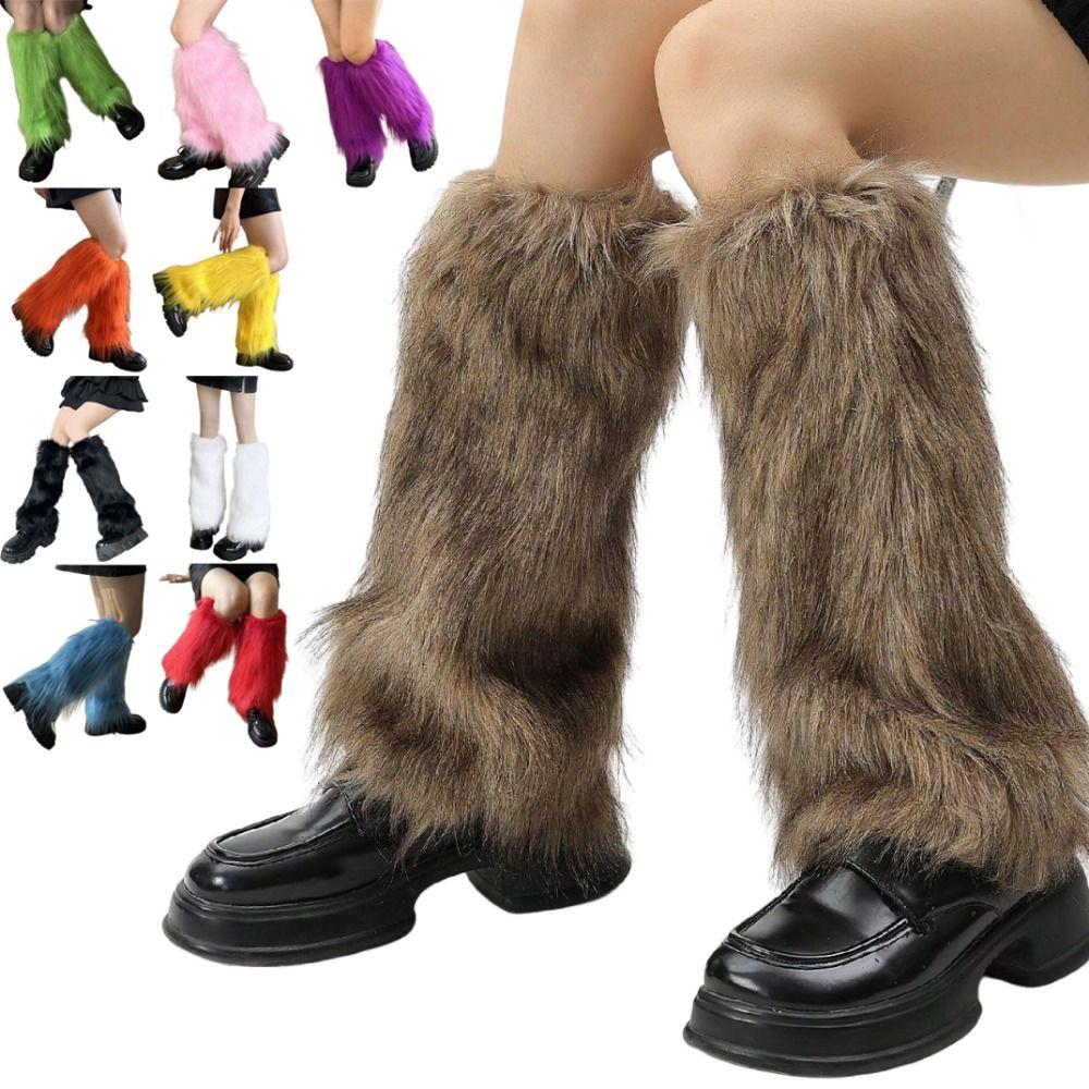 Harajuku Style Faux Fur Furry Leg Warmers 40cm Japanese Style Long Tube Sock Kawaii Y2K Lolita Boots Cover Cosplay Use