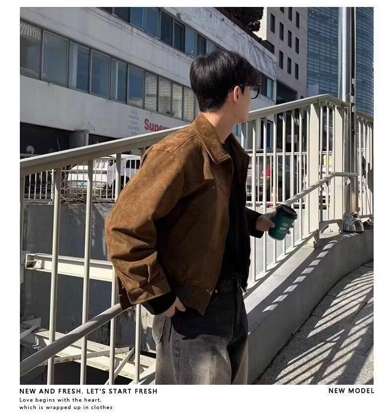 Мужская замшевая куртка на молнии с лацканами в корейском стиле - Осенне-зимний тренд в стиле Гонконга