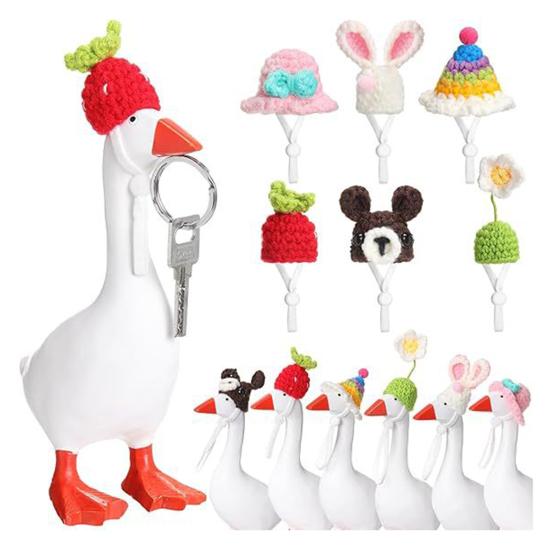 1 Набор Статуэтка Гуся Мини Вязаная Шапка с Регулируемым Ремнем Настольная Шапка Гуся Крючком