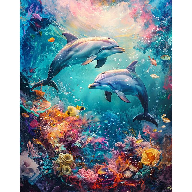 5d DIY Diamond Painting Cross Stitch Underwater World Dolphin Diamond Embroidery Mosaic Full Round Drill Home Decor