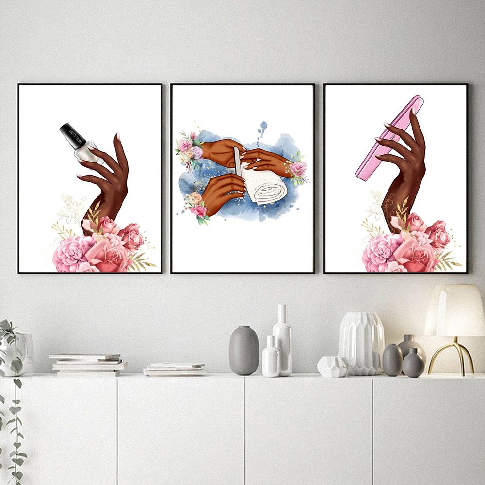 Модные постеры и принты с лаком для ногтей и ресницами для салонов красоты, скандинавская живопись, настенная живопись для гостиной, домашний декор