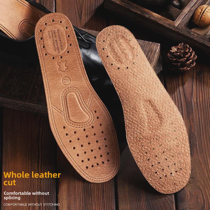 Утолщенные стельки из натуральной кожи, впитывающие влагу, дышащие, дезодорирующие, для мужчин и женщин