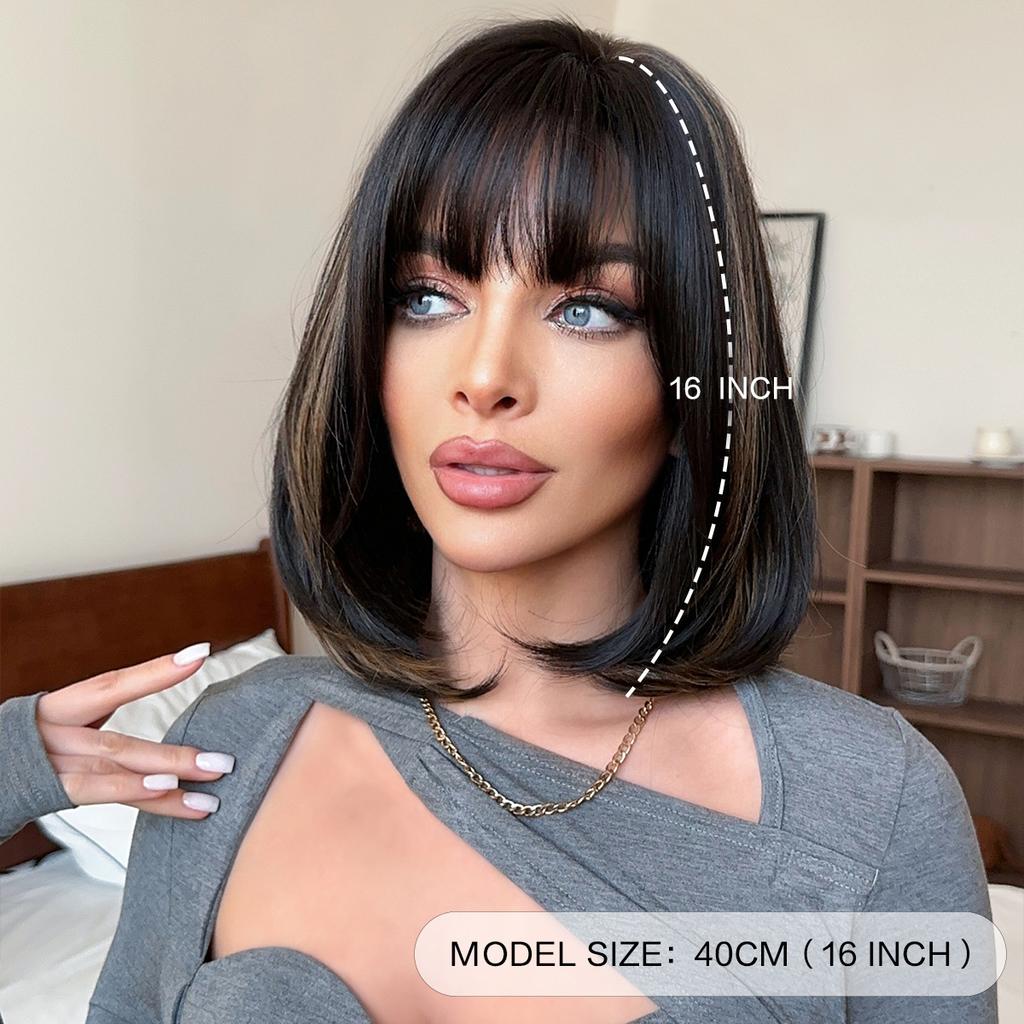 Коричневый блонд розовый черный прямые до плеч синтетические парики с челкой для женщин повседневный вечерний косплей парик термостойкое волокно