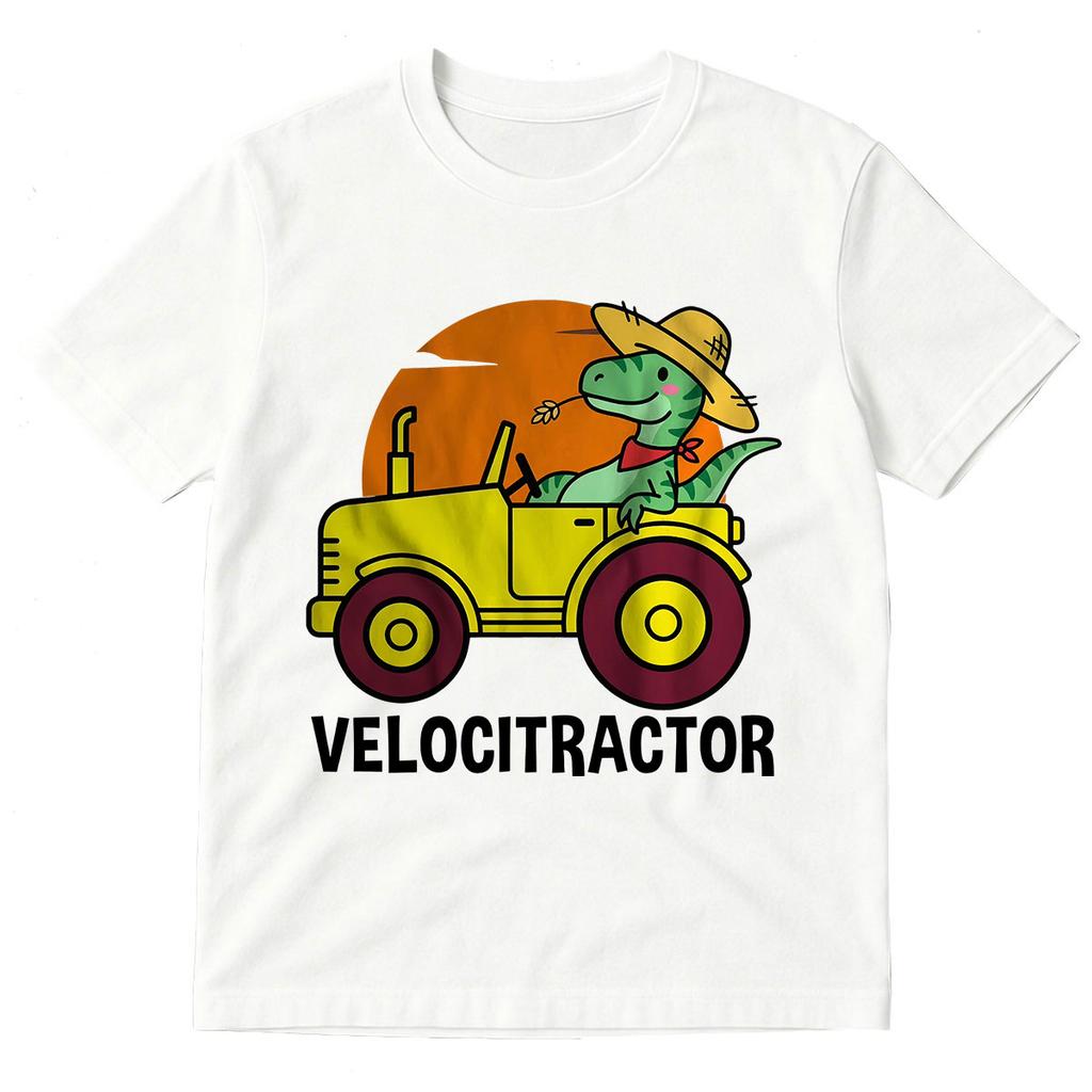 VelociTractor Funny Dinosaur Tractor Graphic Tshirt Unisexs Women Clothing Fashion Cotton Casual Oversized Short Sleeve T Shirts