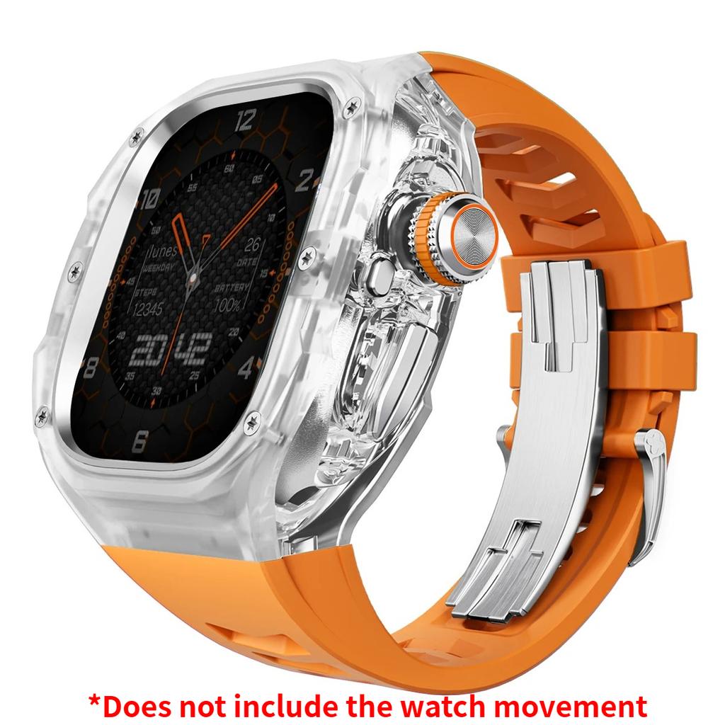 Роскошный мод-комплект для Apple watch Ultra 3/2/1 49 мм Спортивный резиновый ремешок+чехол для Iwatch ultra 49 мм Прозрачный ледяной чехол Комплект для переделки
