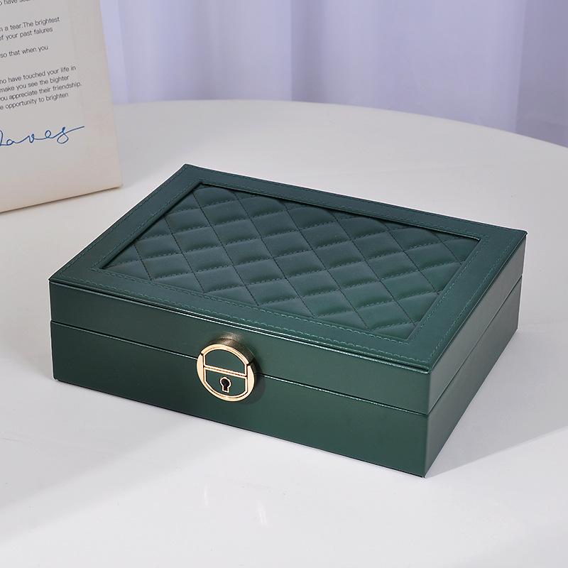 «Вместительная запирающаяся шкатулка для украшений с тремя ярусами и современным ромбовидным узором для ожерелий и сережек»