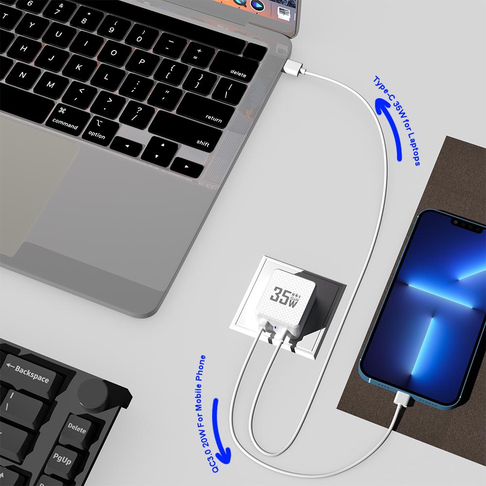2 Ports Mini 35W GaN USB Type C Charger QC3.0 Portable Fast Charging For 14 Pro 13 Samsung KR/EU/US/UK Plug