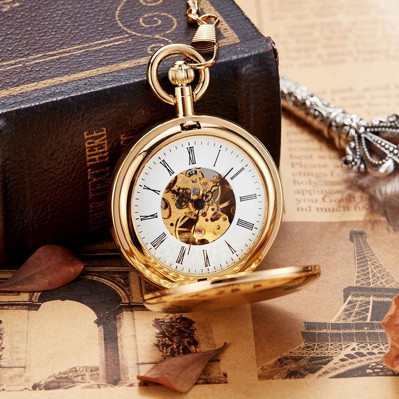Двойные открытые ручные медные механические карманные часы с ожерельем в подарок карманные часы