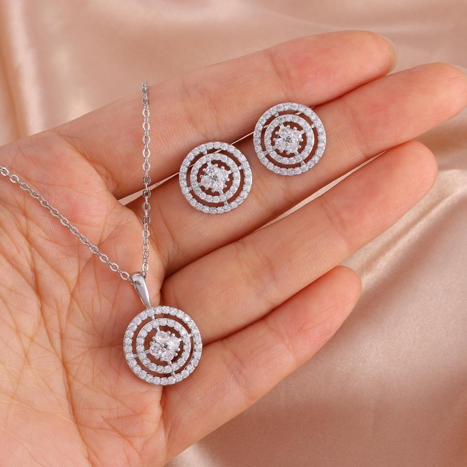 ZAKOL Fashion Multi Layer Round Circle Zircon Earrings Necklace For Women Luxury Wedding Party Accessories Gift