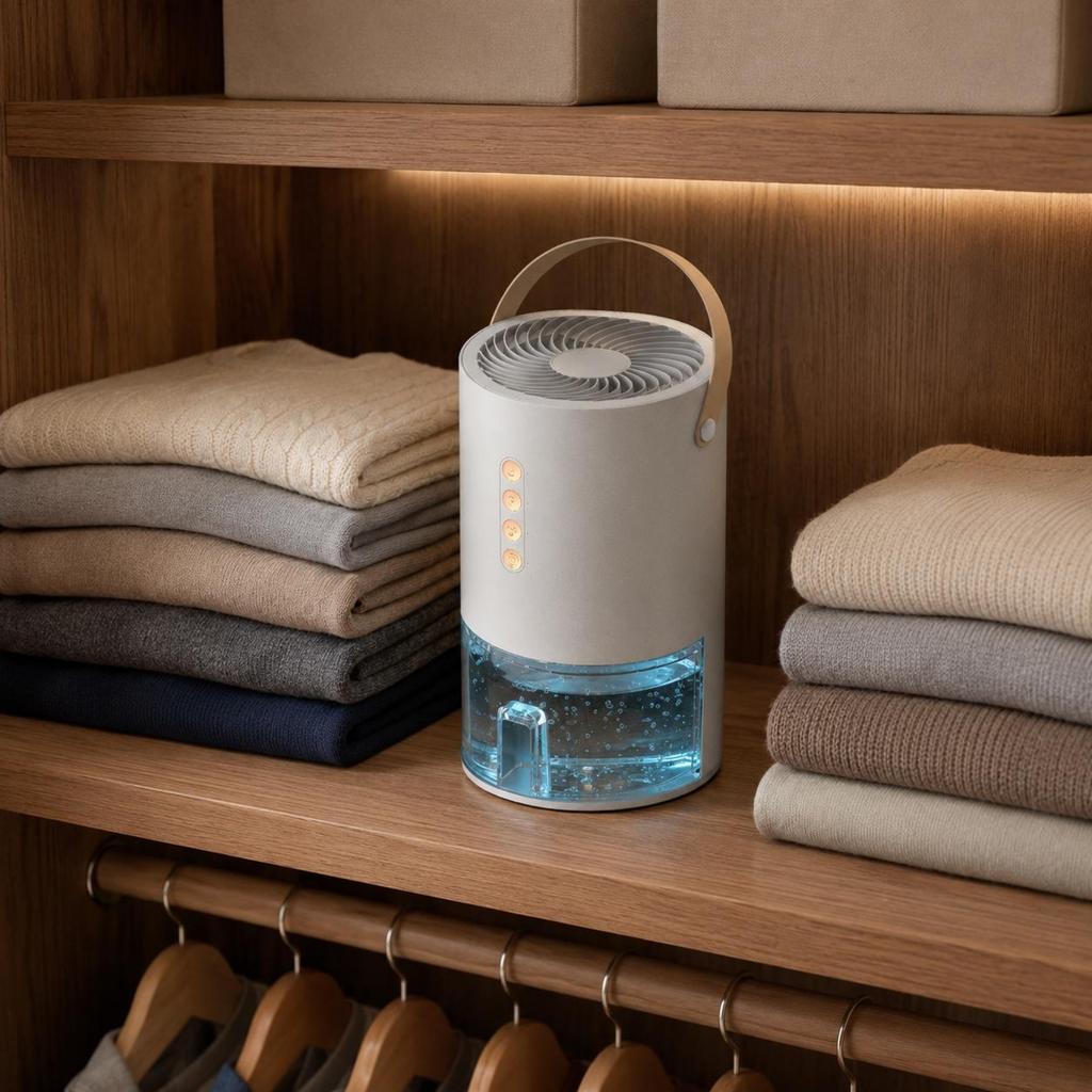 Portable Dehumidifier Transparent Reservoir Cylindrical Dehumidifier Moisture Remover Compact Upright Air Care Device Matte