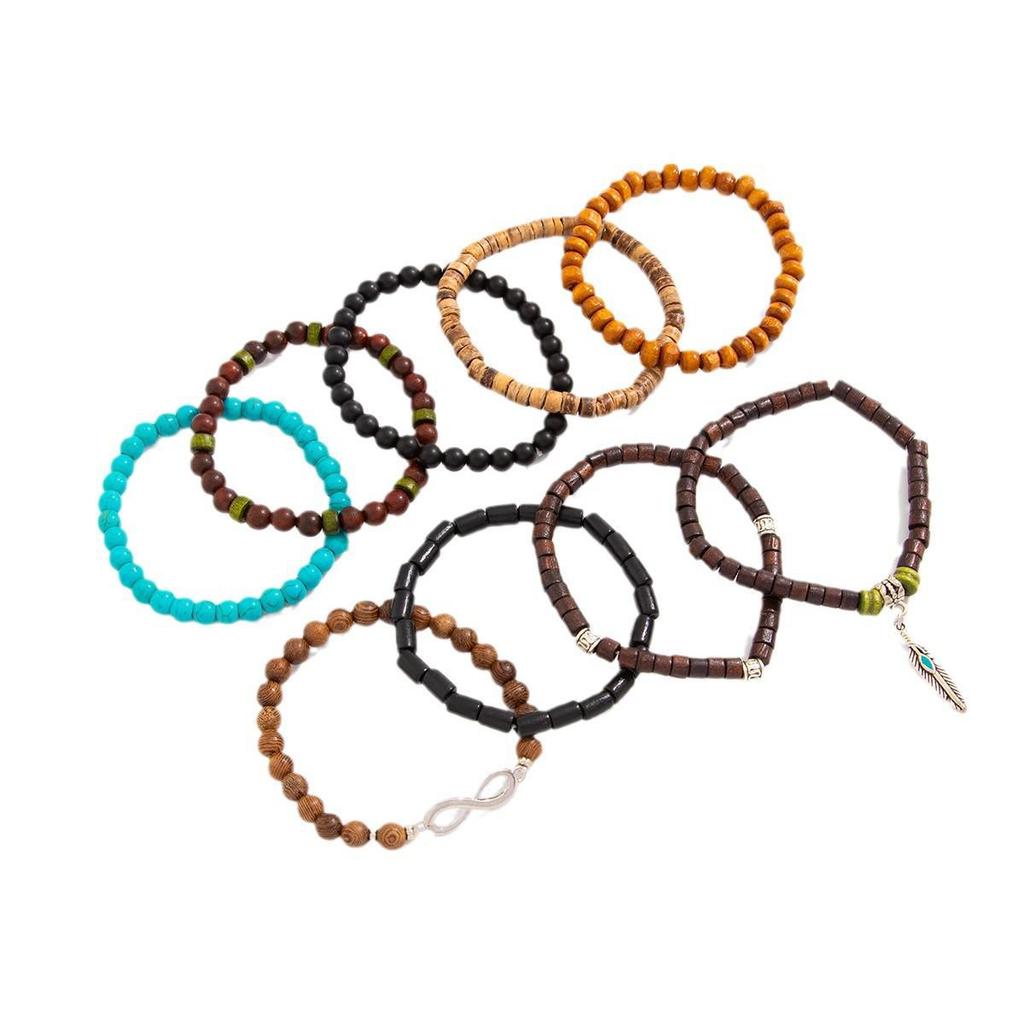 Комплект браслетов из бирюзового богемского бисера с подвеской неправильной геометрической формы
