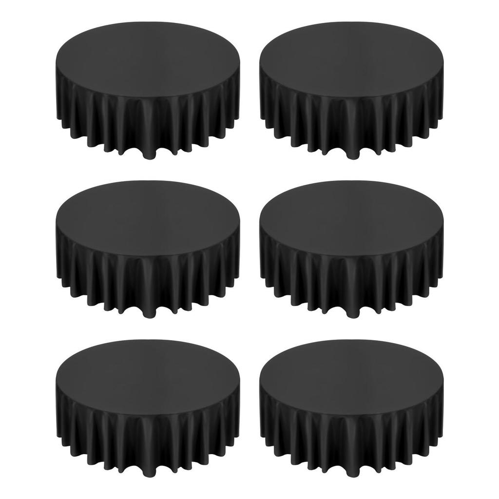 Black Round Tablecloths 6 Pack, 120 Inches in Diameter, Stain- & Wrinkle- Resistant, Machine Washable Table Clothes, Polyester Fabric Table Covers for