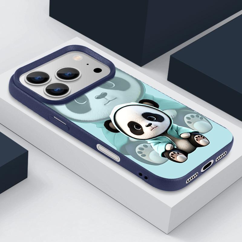 Синий Чехол с Рисунком Панды для iPhone 17 Pro Max Funda iPhone 16 Pro Max 15 14 13 12 11 Air 16E Силиконовый Чехол с Текстурой Кожи