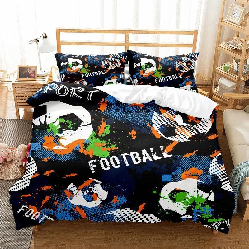 Sports Theme Boys Bedding Set Microfiber Football Comforter Cover for Kids Girls Teens Duvet Cover Hip Hop Graffiti Quilt Cover